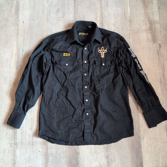 Vintage Drysdales Black Pearl Snap Button Down Shirt L Pockets New Old West - Picture 1 of 6